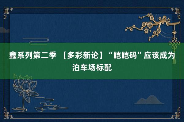 鑫系列第二季 【多彩新论】“皑皑码”应该成为泊车场标配